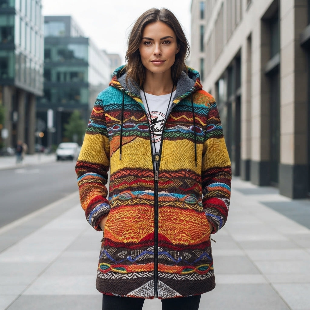 Graphic Hooded Zip Front Casual Jacket