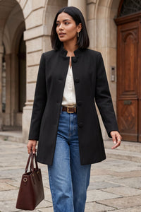 Elegant Open Front Tailored Longline Blazer