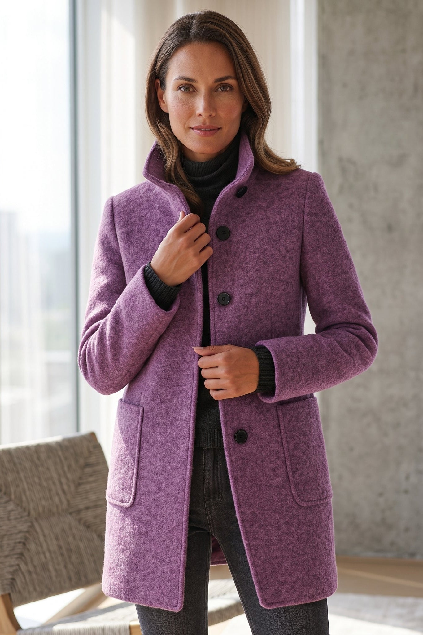Elegant Button Front Longline Collared Coat