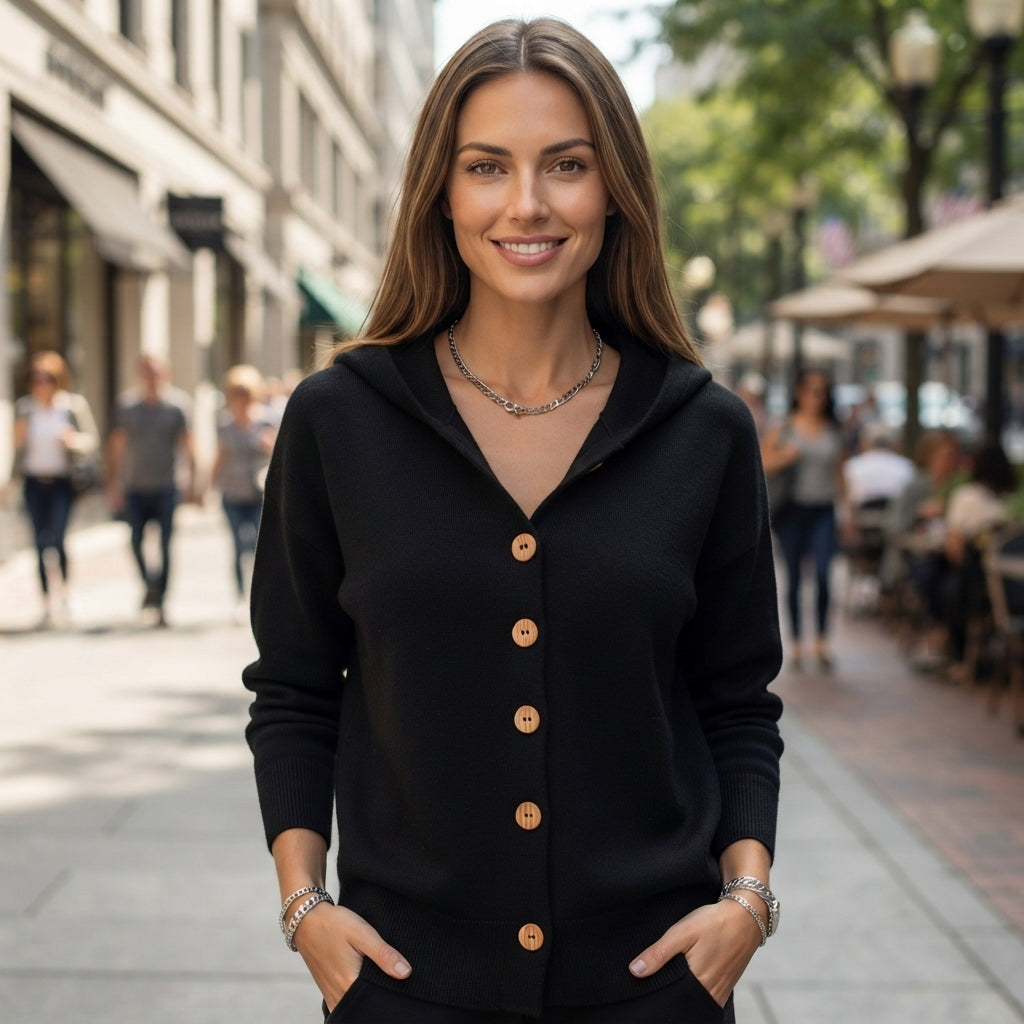 Casual Hooded Button Front Cardigan