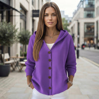Casual Hooded Button Front Cardigan