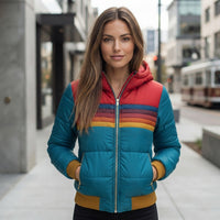 Quilted Striped Zip Front Puffer Jacket