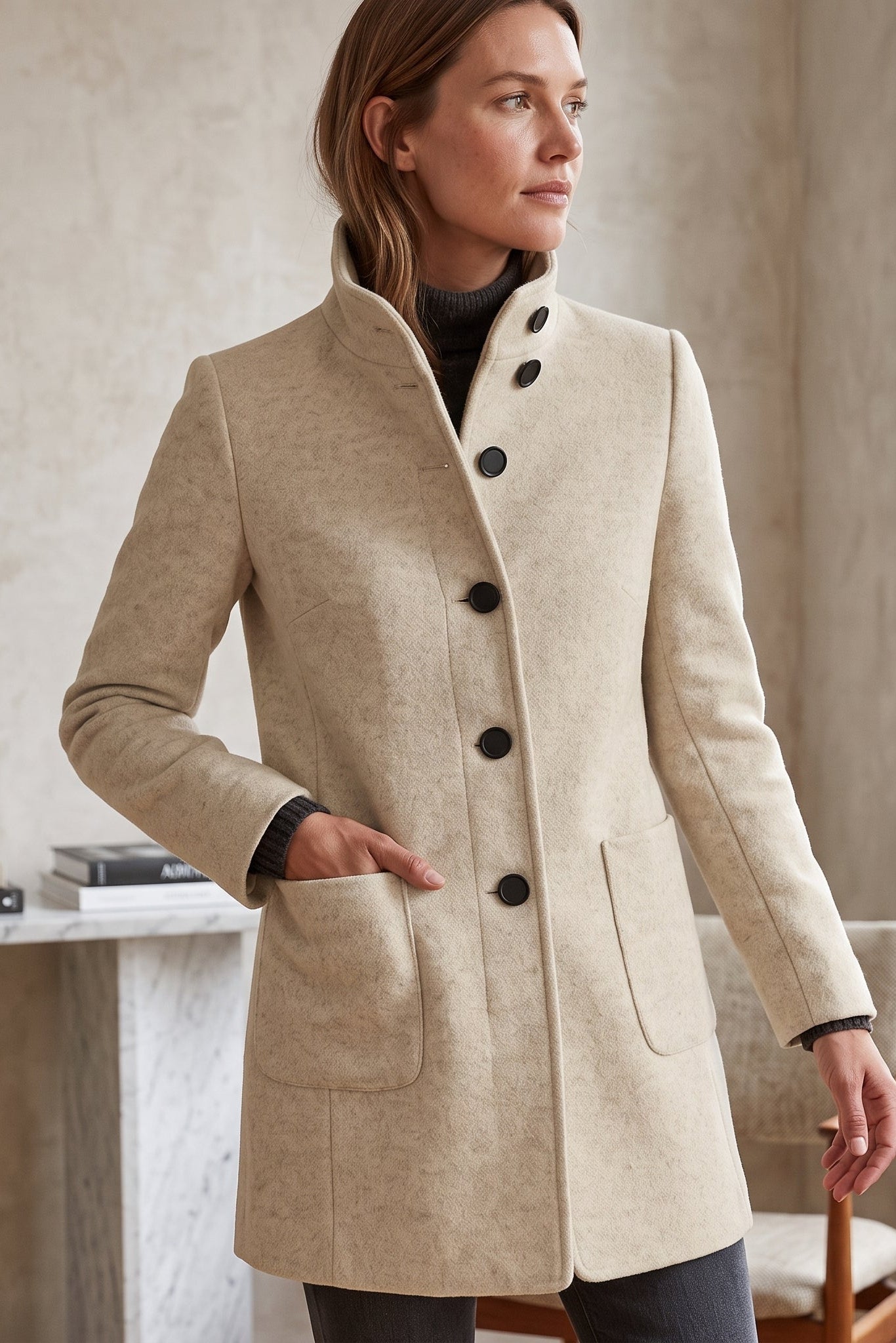 Elegant Button Front Longline Collared Coat