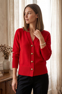 Elegant V-Neck Heart Button Cardigan