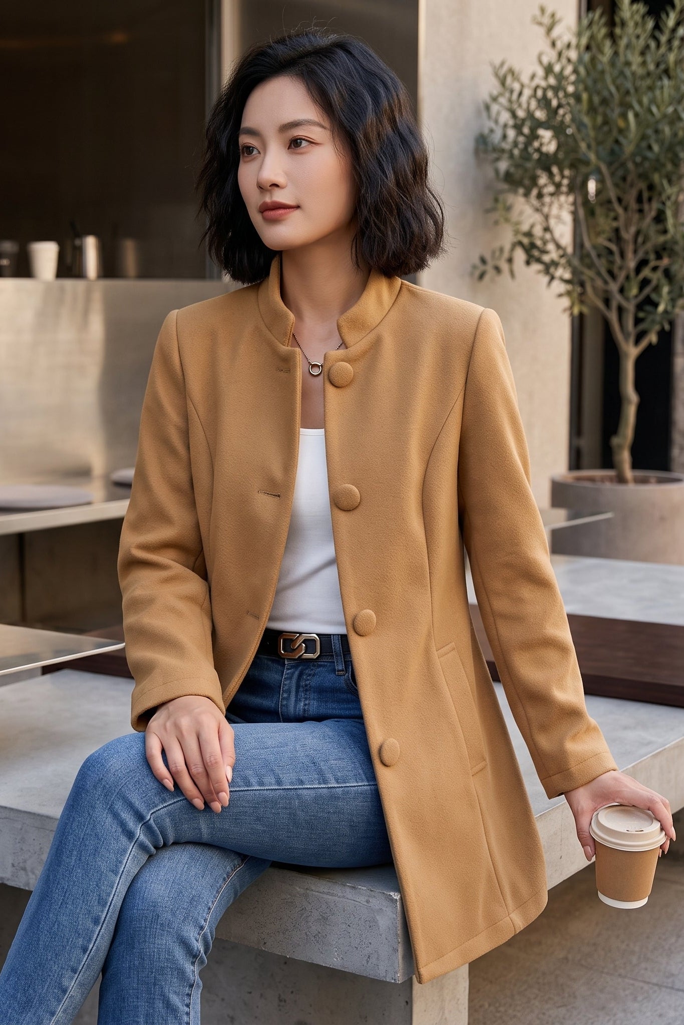 Elegant Open Front Tailored Longline Blazer