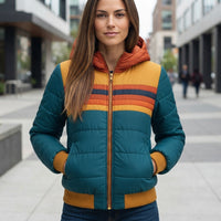 Quilted Striped Zip Front Puffer Jacket