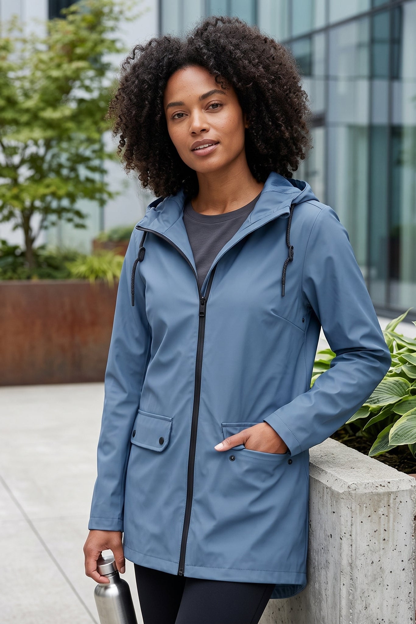 Hooded Longline Zip Front Utility Coat