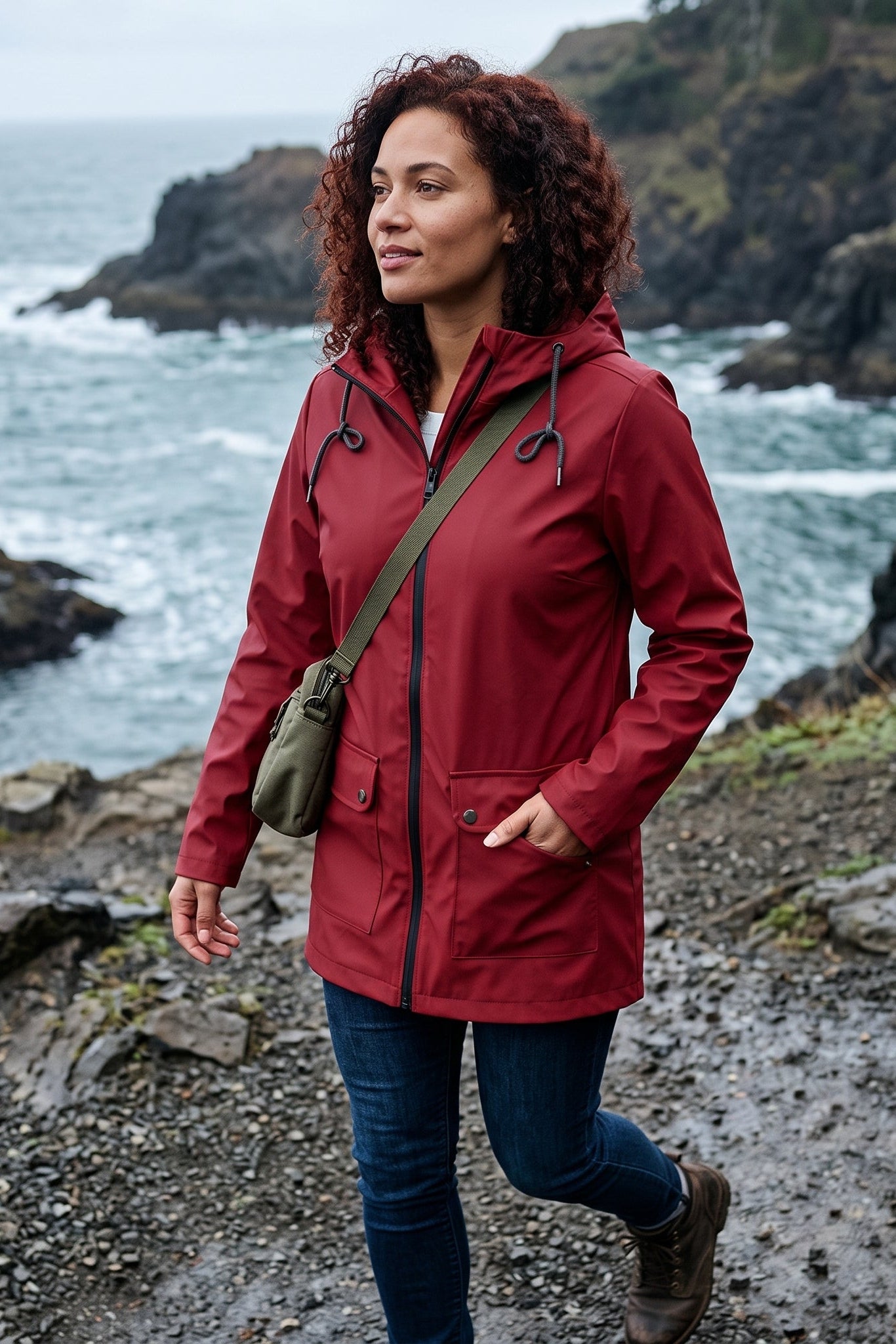 Hooded Longline Zip Front Utility Coat