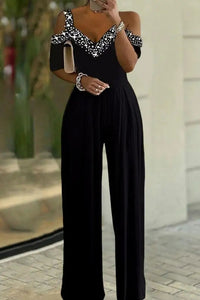 Modern High-Waist Jumpsuit with Rhinestone Detail for Effortless Elegance 1