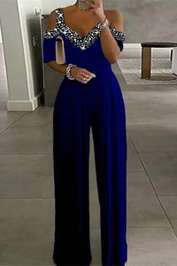 Modern High-Waist Jumpsuit with Rhinestone Detail for Effortless Elegance 2
