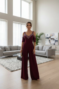 Modern High-Waist Jumpsuit with Rhinestone Detail for Effortless Elegance 3