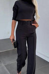 Modern Tailored Co-Ord Set with Cropped Top and High-Waisted Trousers 0