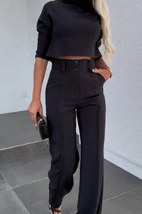 Modern Tailored Co-Ord Set with Cropped Top and High-Waisted Trousers 0