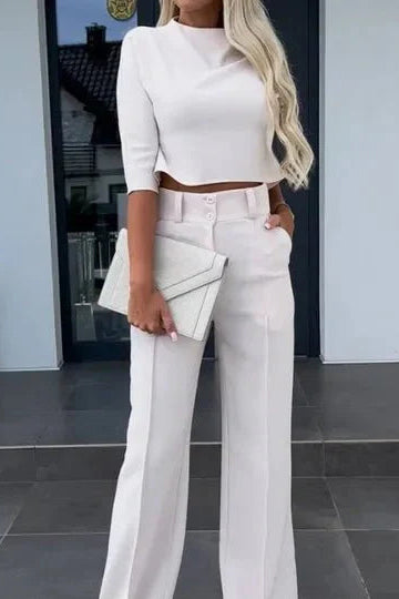 Modern Tailored Co-Ord Set with Cropped Top and High-Waisted Trousers 4