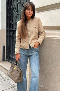 Modern Tweed Jacket with Breathable Open-Weave for Effortless Style 0