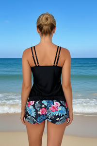 Black Tropical Floral Tankini Top