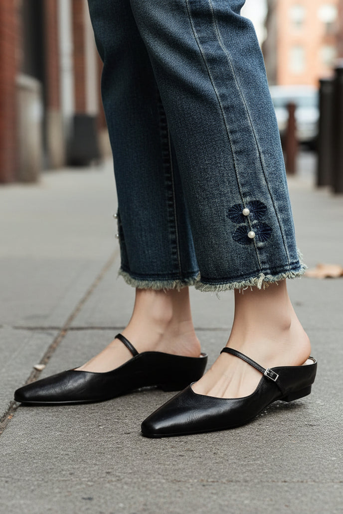 Lace Mules With Open Toe Detail