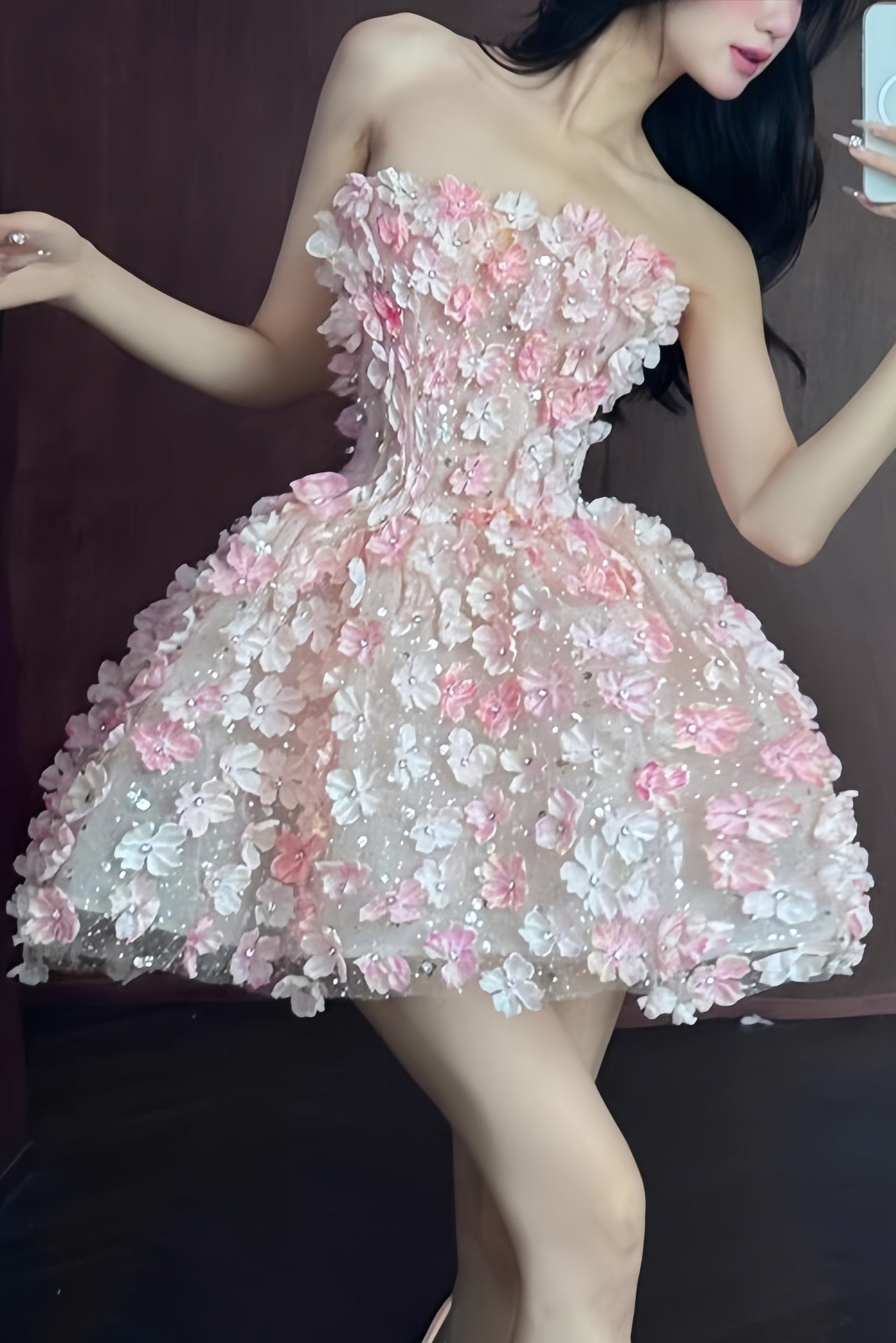Strapless 3D Floral Luxury Evening Dress for Special Occasions