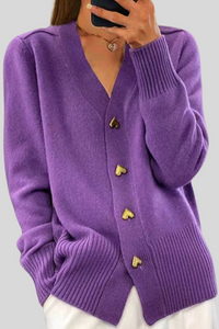 Elegant V-Neck Heart Button Cardigan
