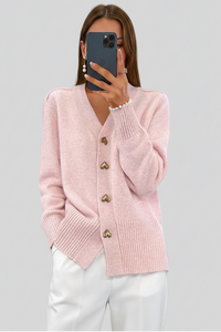 Elegant V-Neck Heart Button Cardigan