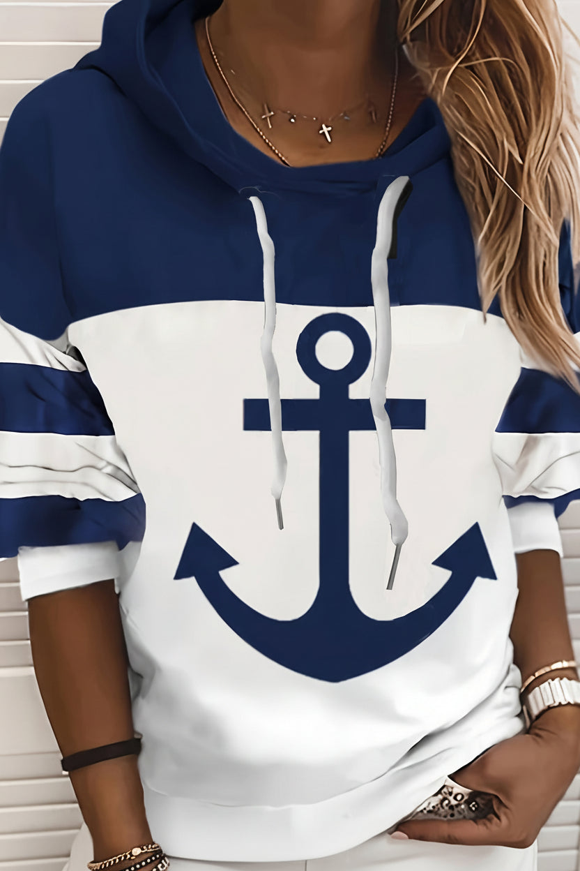 Oversized Anchor Print Hoodie for Casual Comfort in Spring and Autumn 1