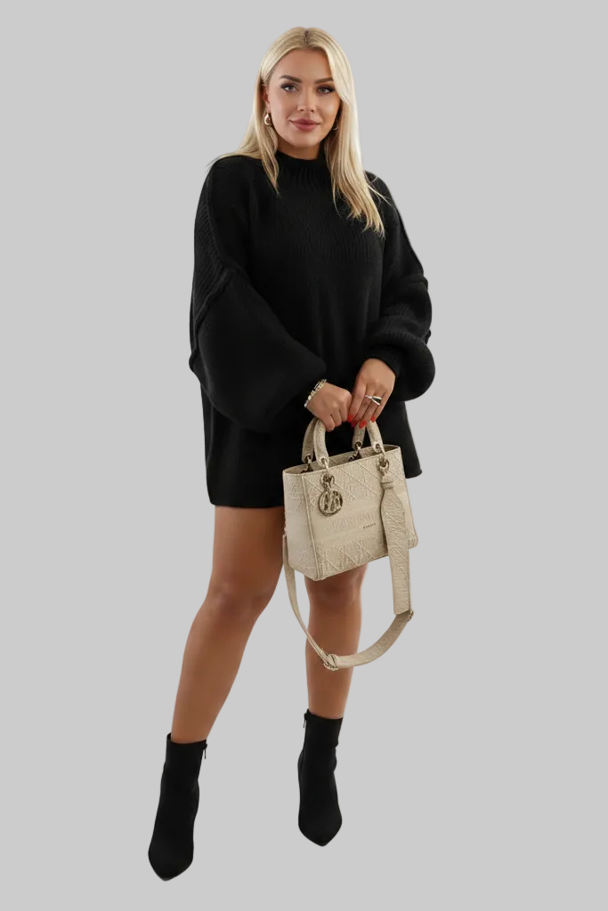 Oversized Fluffy Knitted Sweater with Balloon Sleeves for Plus Sizes 1