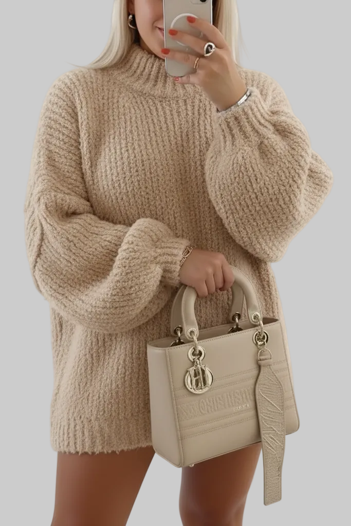 Oversized Fluffy Knitted Sweater with Balloon Sleeves for Plus Sizes 2