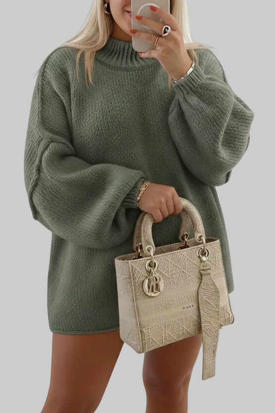 Oversized Fluffy Knitted Sweater with Balloon Sleeves for Plus Sizes 6