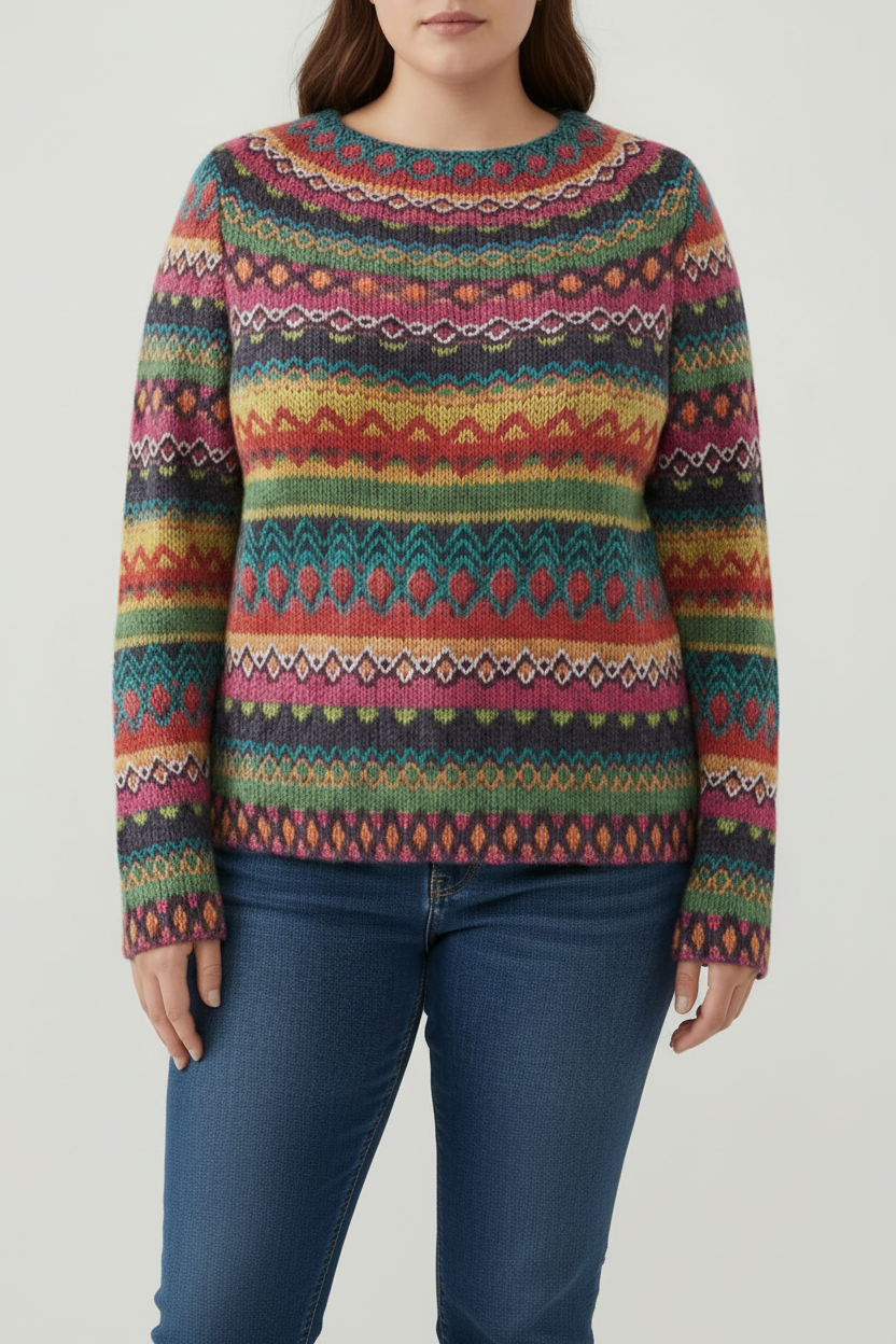 Oversized Knit Sweater with Colorful Design for Effortless Style 2