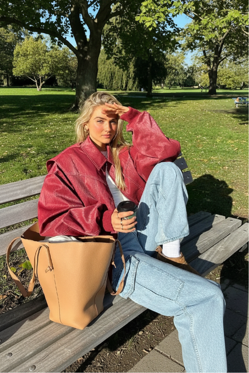 Oversized Red Leather Jacket for Bold Fashion Statements 2