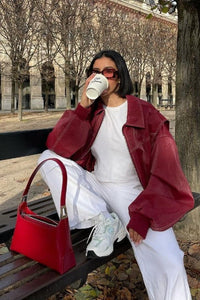 Oversized Red Leather Jacket for Bold Fashion Statements 3
