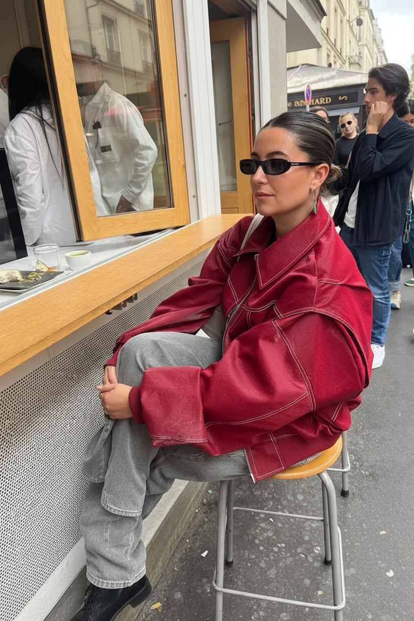 Oversized Red Leather Jacket for Bold Fashion Statements 4