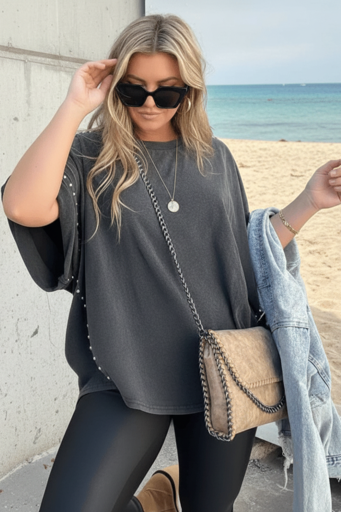Oversized Studded T Shirt in Soft Fabric for Bold Style and Comfort 0