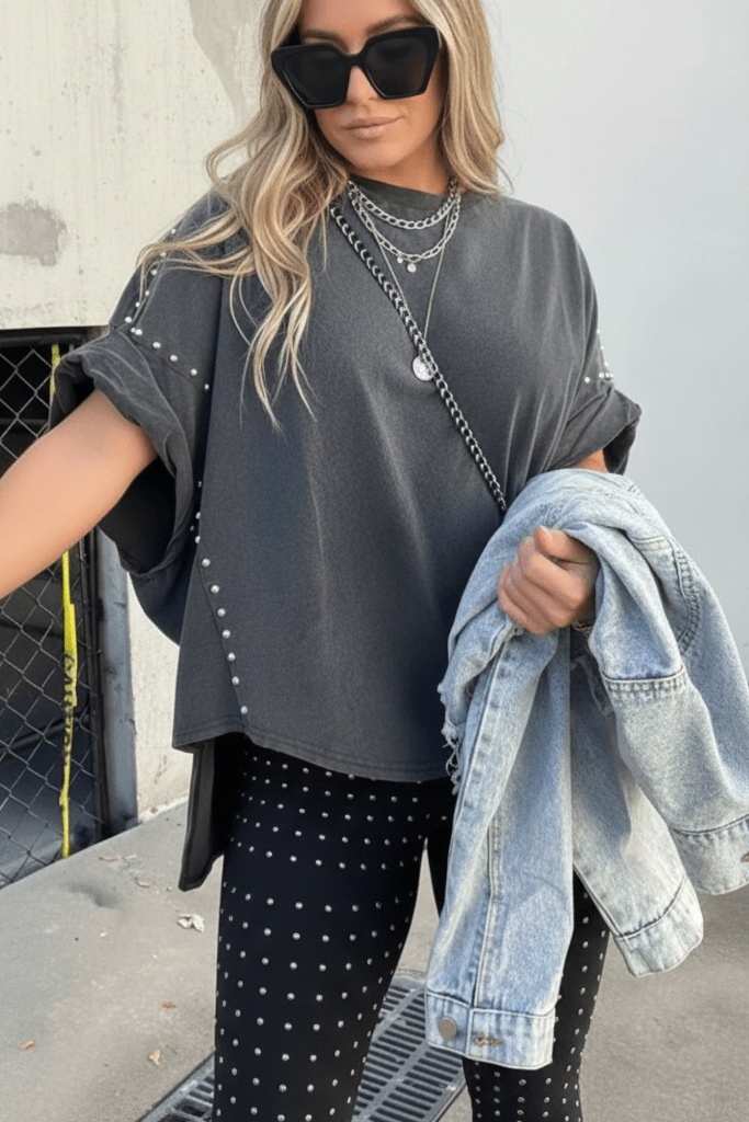 Oversized Studded T Shirt in Soft Fabric for Bold Style and Comfort 6
