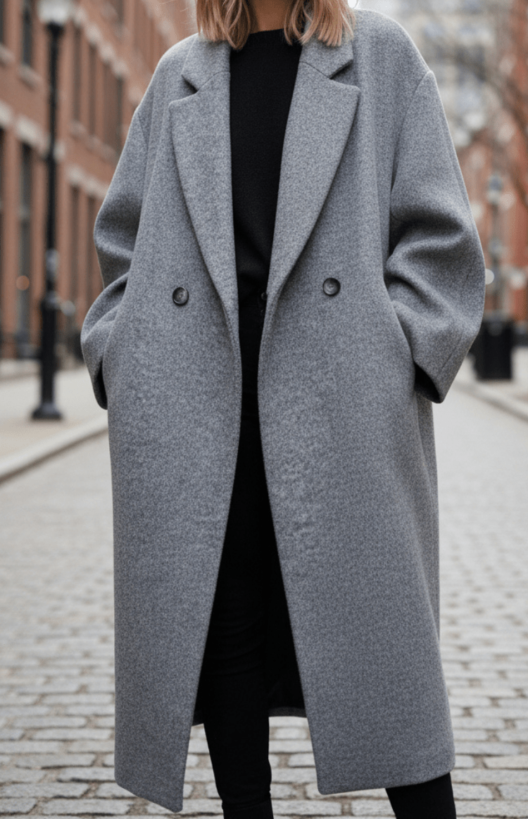Oversized Winter Coat with Classic Double-Breasted Design for Effortless Style 0
