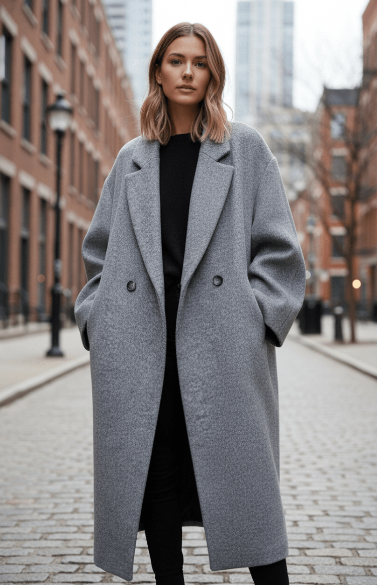 Oversized Winter Coat with Classic Double-Breasted Design for Effortless Style 1