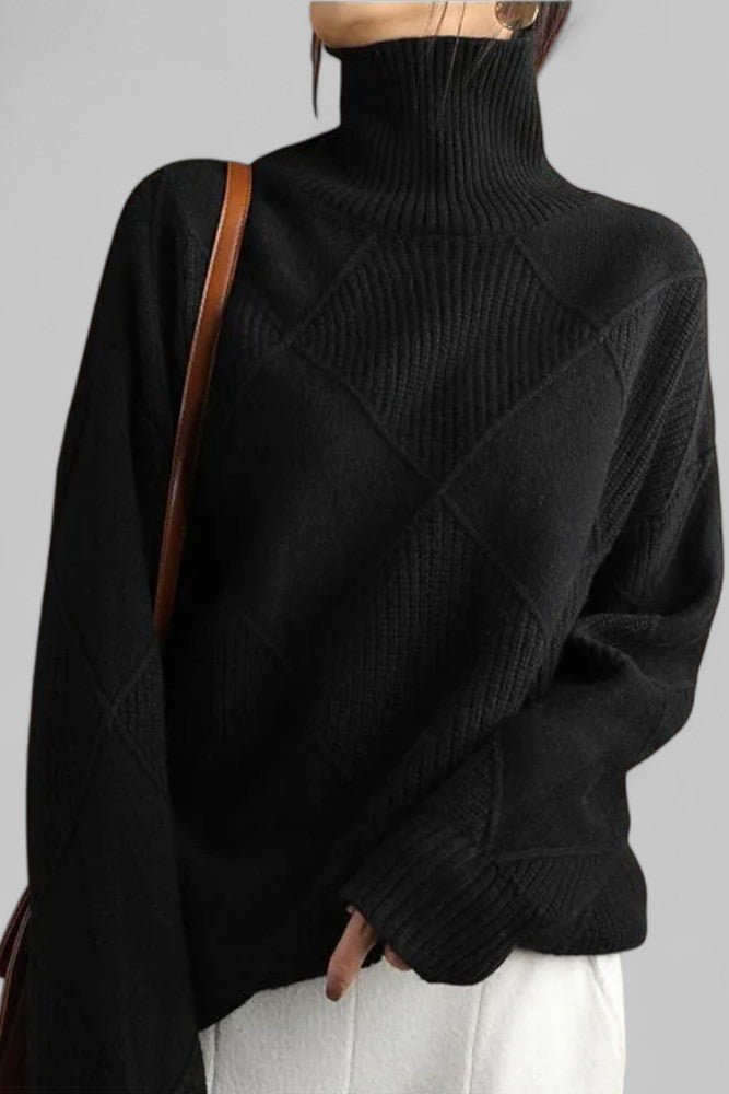 Patterned Oversized Turtleneck Knit Sweater for Effortless Style 0