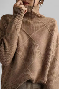 Patterned Oversized Turtleneck Knit Sweater for Effortless Style 2