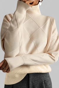Patterned Oversized Turtleneck Knit Sweater for Effortless Style 3