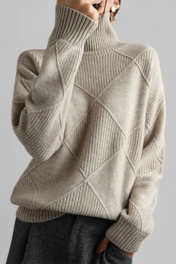 Patterned Oversized Turtleneck Knit Sweater for Effortless Style 4