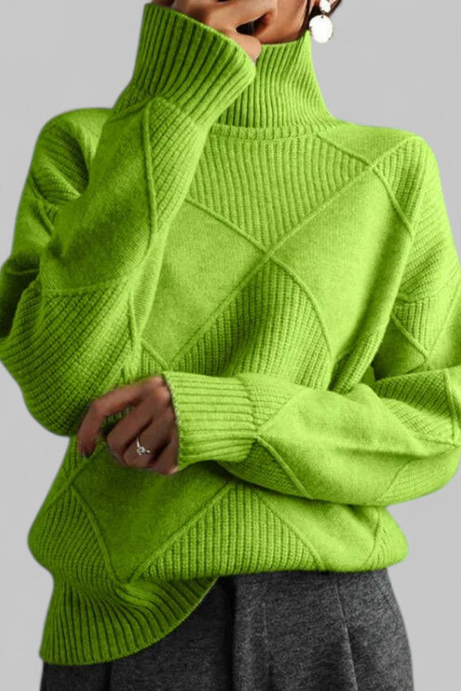 Patterned Oversized Turtleneck Knit Sweater for Effortless Style 5