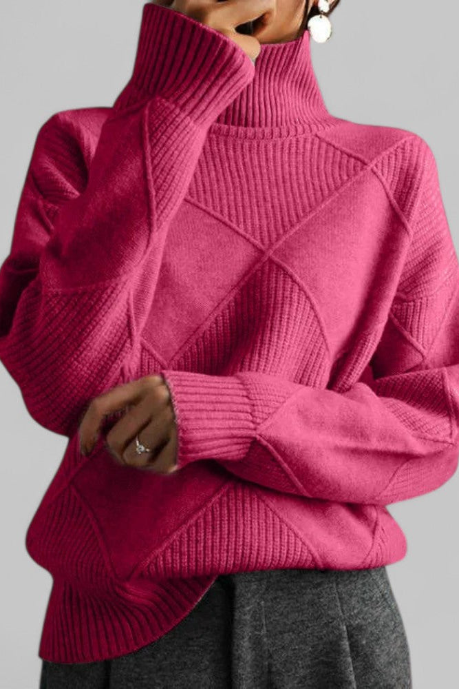 Patterned Oversized Turtleneck Knit Sweater for Effortless Style 6