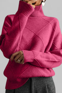 Patterned Oversized Turtleneck Knit Sweater for Effortless Style 6