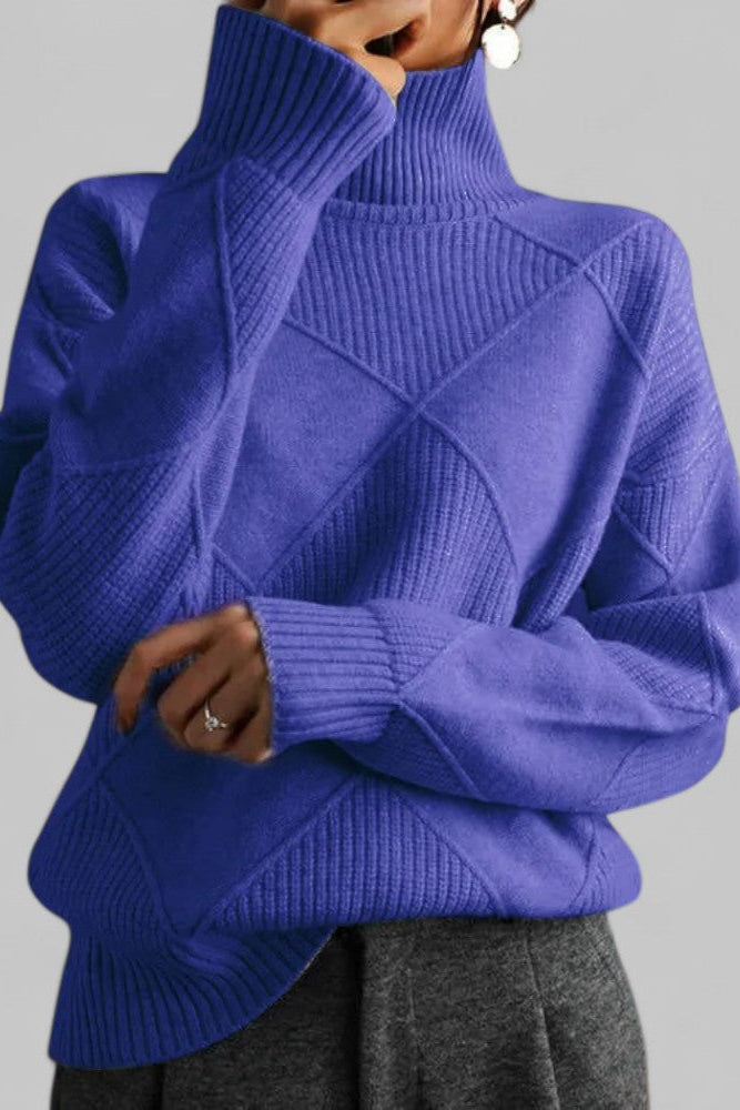 Patterned Oversized Turtleneck Knit Sweater for Effortless Style 7
