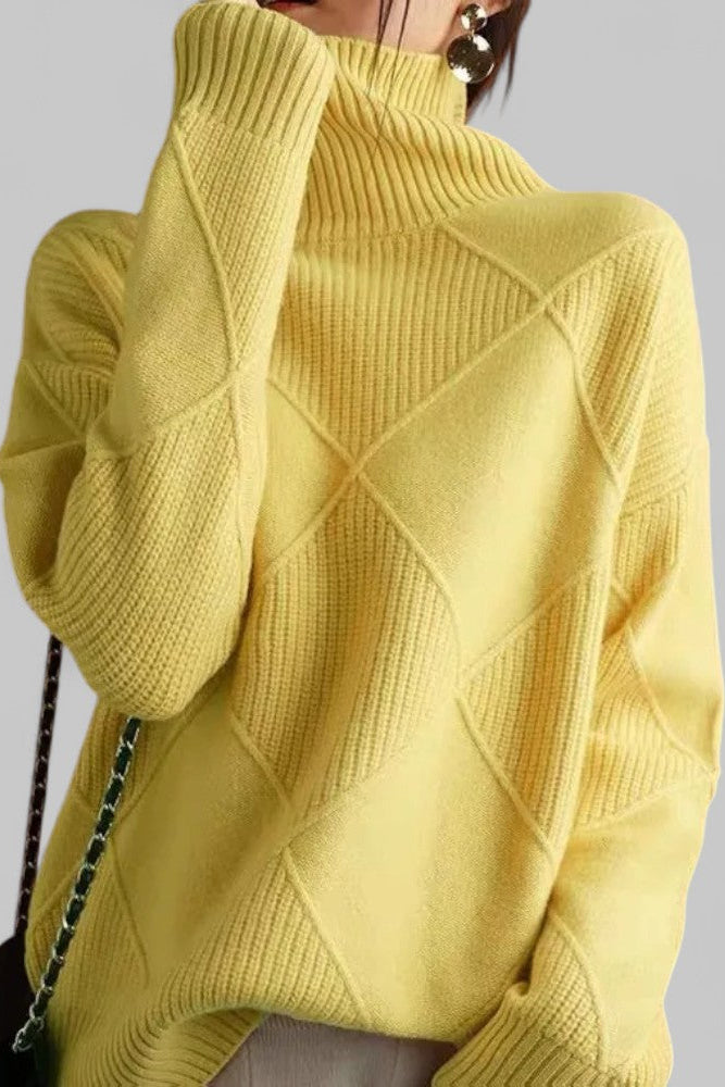 Patterned Oversized Turtleneck Knit Sweater for Effortless Style 8