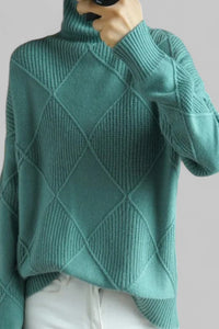 Patterned Oversized Turtleneck Knit Sweater for Effortless Style 9