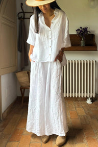 Plus Size Draped Linen Lapel Shirt for Effortless Elegance 0
