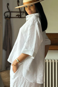 Plus Size Draped Linen Lapel Shirt for Effortless Elegance 4