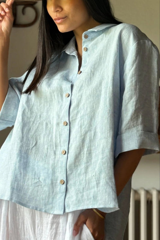 Plus Size Draped Linen Lapel Shirt for Effortless Elegance 6