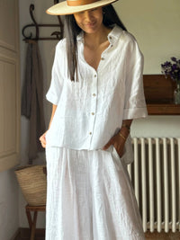 Plus Size Draped Linen Lapel Shirt for Effortless Elegance 7